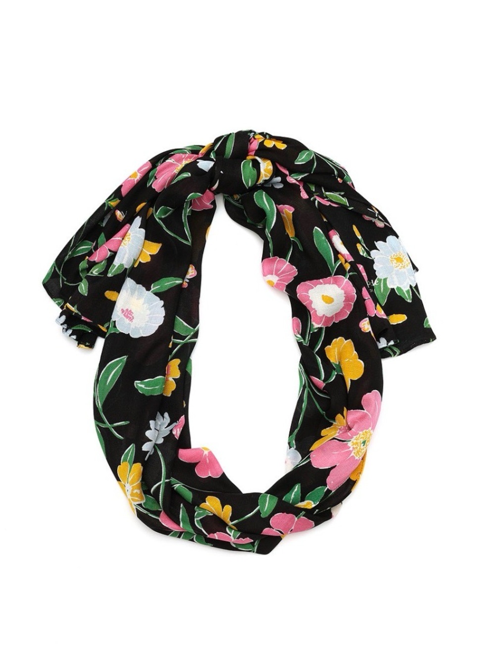 Kate Spade Oblong Black Scarf with Pink Yellow White Flowers NWT $98 Retail